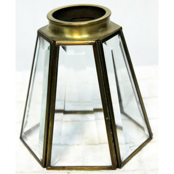 Clear 6-sided Faceted Glass Small Lamp Shade Brass Ceiling Fan 5" Tall Brushed - Picture 1 of 8